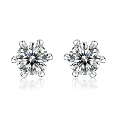 1Classic Six-prong Moissanite Silver Earrings Luxury Fashion Diamond Stud Earrings Prohibit TK Sales - The Best Shop 4U