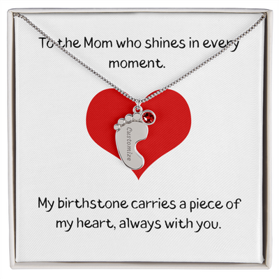 Engraved Baby Feet Birthstone Necklace