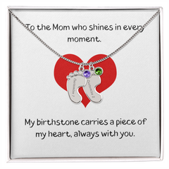 Engraved Baby Feet Birthstone Necklace