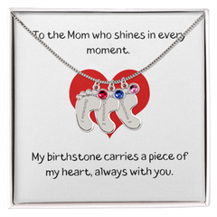 Engraved Baby Feet Birthstone Necklace