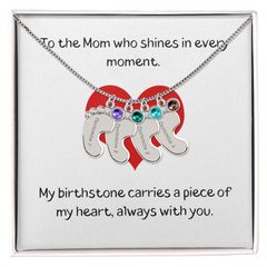 Engraved Baby Feet Birthstone Necklace