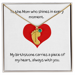 Engraved Baby Feet Birthstone Necklace