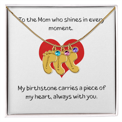 Engraved Baby Feet Birthstone Necklace