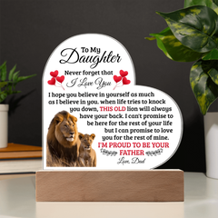 To My Daughter Old Lion – Acrylic Heart Plaque