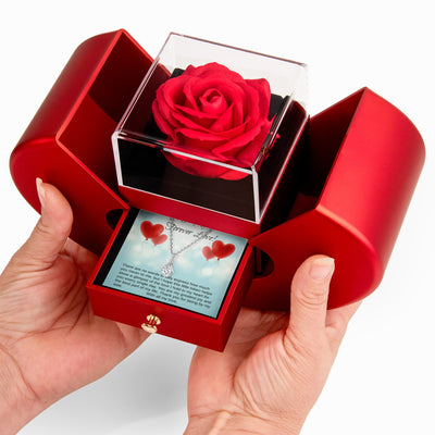 To My Forever Love -  Alluring Beauty Necklace - Red Heart Rose Box