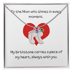 Engraved Baby Feet Necklace with Birthstone - The Best Shop 4U