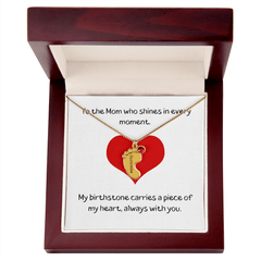 Engraved Baby Feet Necklace with Birthstone - The Best Shop 4U