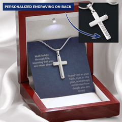 Engraved Cross Necklace - Snake Chain - The Best Shop 4U