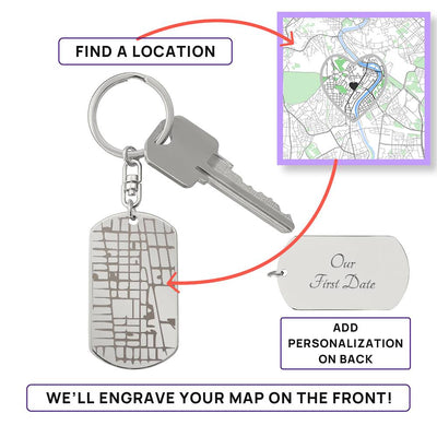 Engraved Dog Tag Keychain with Map - The Best Shop 4U