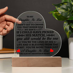 To My Daughter - in - Law Honor – Acrylic Heart Plaque - The Best Shop 4U