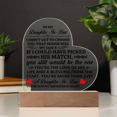 To My Daughter - in - Law Honor – Acrylic Heart Plaque - The Best Shop 4U