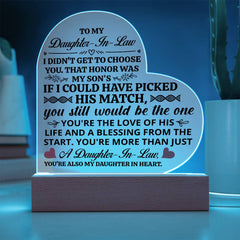To My Daughter - in - Law Honor – Acrylic Heart Plaque - The Best Shop 4U