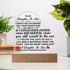 To My Daughter - in - Law Honor – Acrylic Heart Plaque - The Best Shop 4U