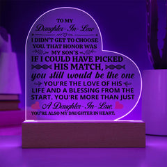 To My Daughter - in - Law Honor – Acrylic Heart Plaque - The Best Shop 4U