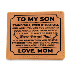 To My Son Stand Tall (Black) – Leather Wallet - The Best Shop 4U